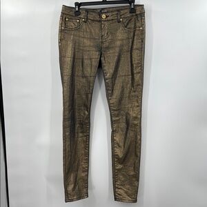 Almost Famous Gold Skinny Jeans with Shimmer Low rise Size 11